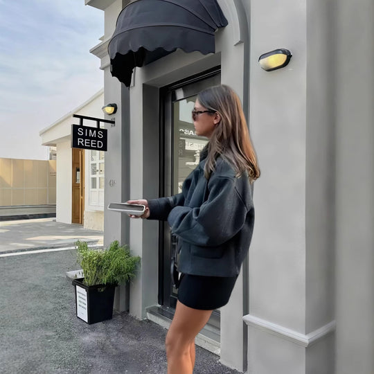Damen lässige Oversize-Jacke mit praktischen aufgesetzten Taschen EB