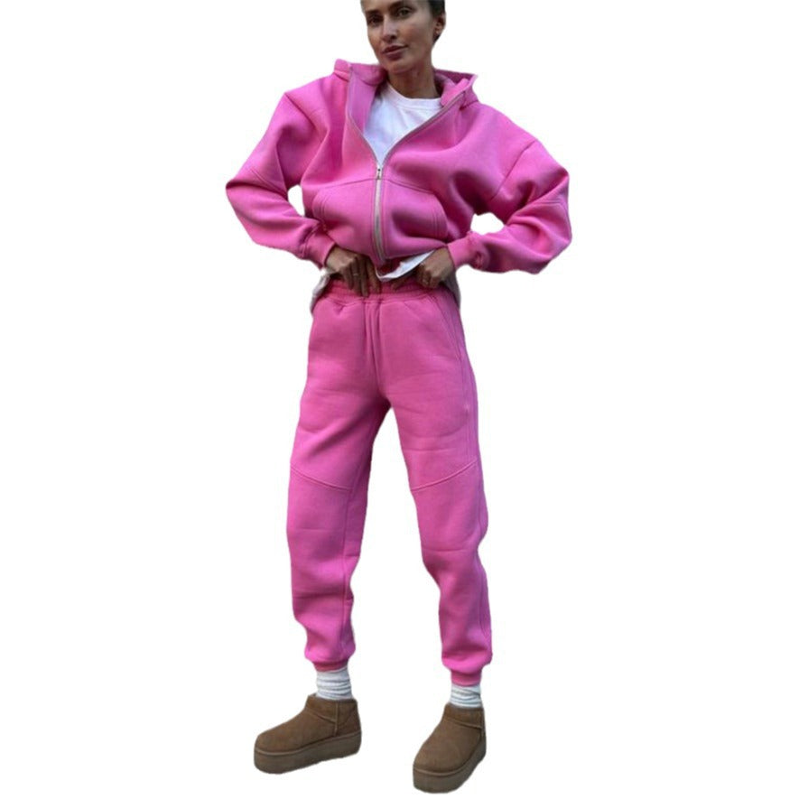 Damen Statement-Sweatset aus schwerem French-Terry mit oversized Zip-Hoodie, vorgeformten Kniepartien und elastischer High-Waist-Jogginghose EB