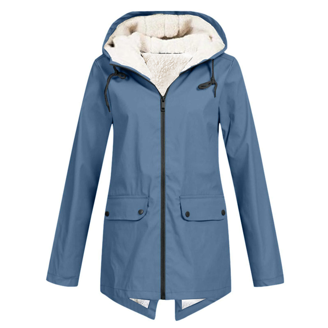 Damen wetterfeste und gefütterte Regenjacke mit verstellbarem Kapuzenkragen EB