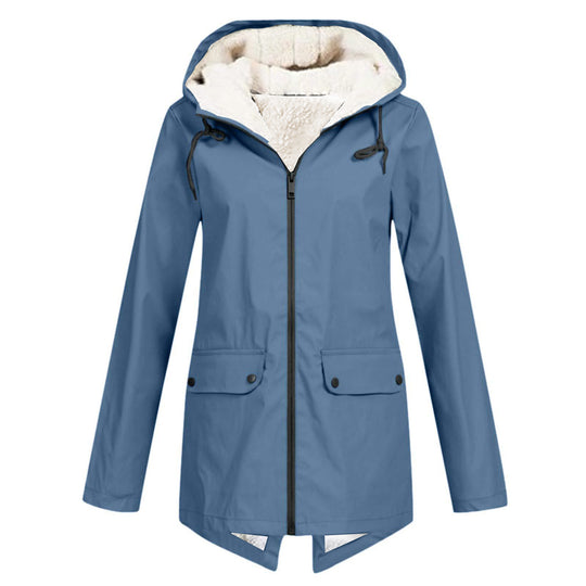 Damen wetterfeste und gefütterte Regenjacke mit verstellbarem Kapuzenkragen EB