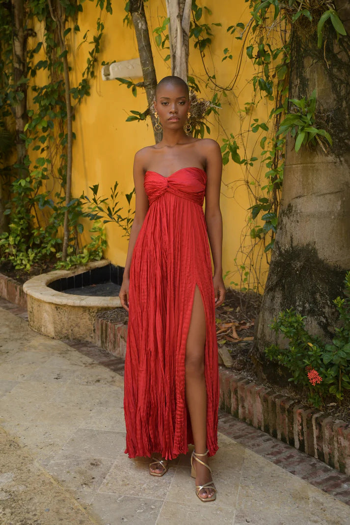 Damen Sommerliches Maxikleid mit Raffungen und schwingendem Rock EB
