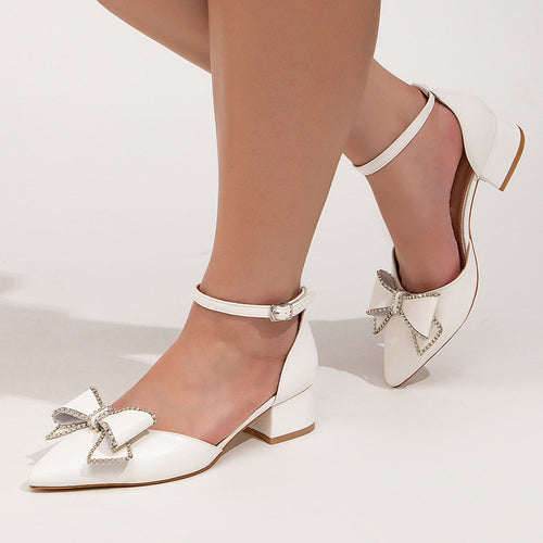 Damen elegante Slingback-Pumps mit strassverzierten Schleifen EB