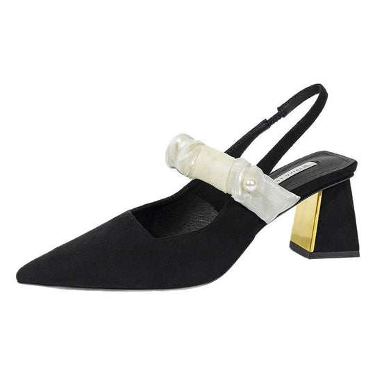 Damen Sling-Pumps mit dekorativem Riemchen und goldenem Blockabsatz EB