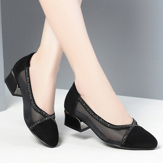Damen Elegante Ballerinas mit transparentem Mesh-Einsatz und funkelndem Strassdetail EB