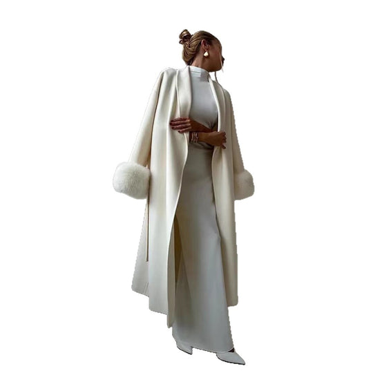 Damen eleganter, warmer Mantel mit luxuriösen Fellsärgen EB