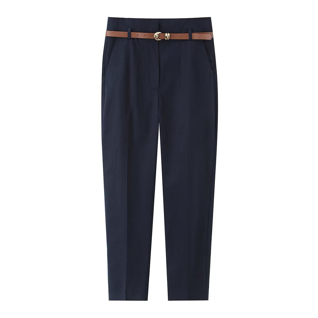 Damen elegante Chinohose mit praktischen Taschen und modischem Gürtel EB
