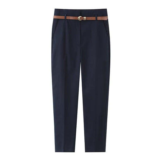 Damen elegante Chinohose mit praktischen Taschen und modischem Gürtel EB