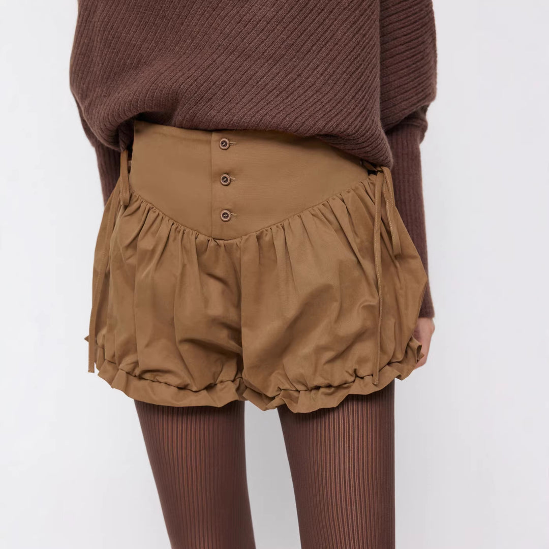 Damen modische Rüschen-Shorts mit hohen Bund und verstellbaren Kordeln EB