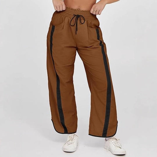 Damen nan relaxte Trackpants mit seitlichem Kontraststreifen, elastischem Smokbund und Eingrifftaschen EB