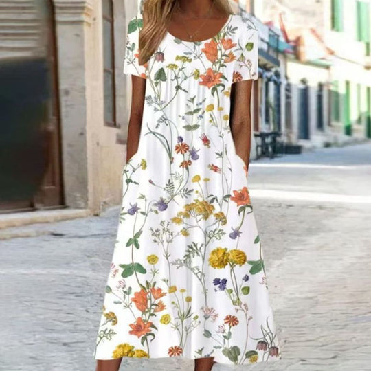 Damen Maxi-Kleid mit floralem Muster und praktischen Seitentaschen Heidi-Mode