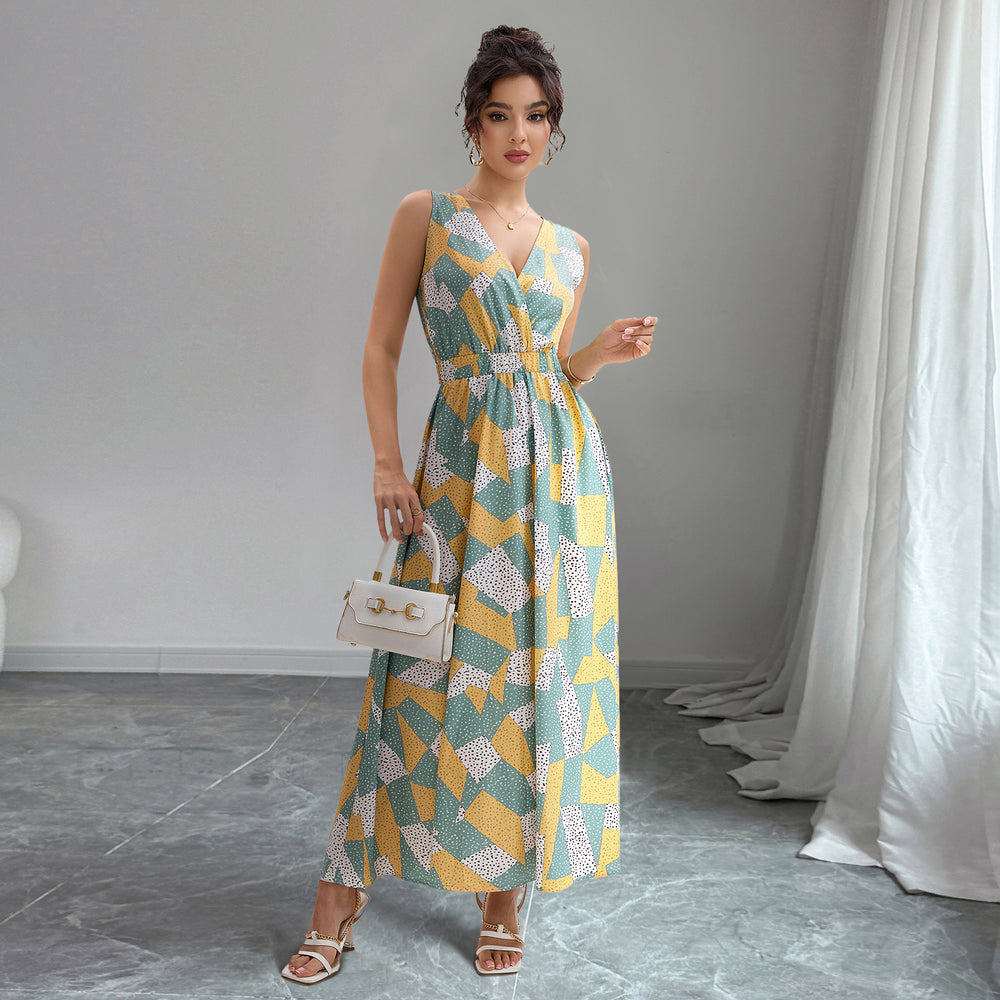 Damen Maxikleid mit geometrischem Design und tailliertem Schnitt EB