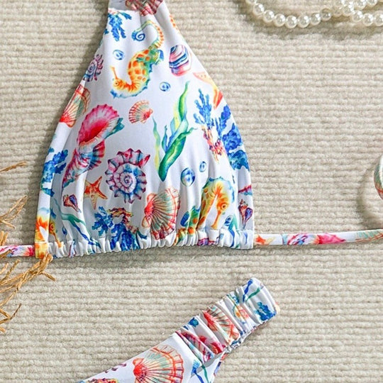 Damen Bikini-Set mit buntem Unterwasser-Motiv und verstellbaren Trägern EB