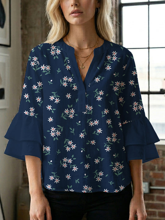 Damen Bluse mit voluminösen Ärmeln und floralem Design EB