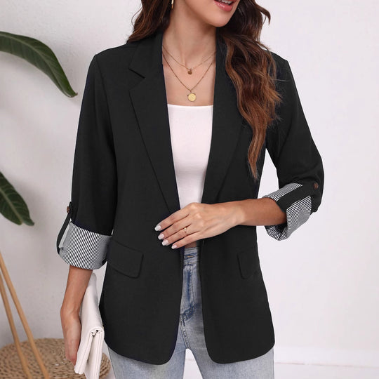 Damen Eleganter Blazer mit gestreiften Ärmeln und klassischem Schnitt EB