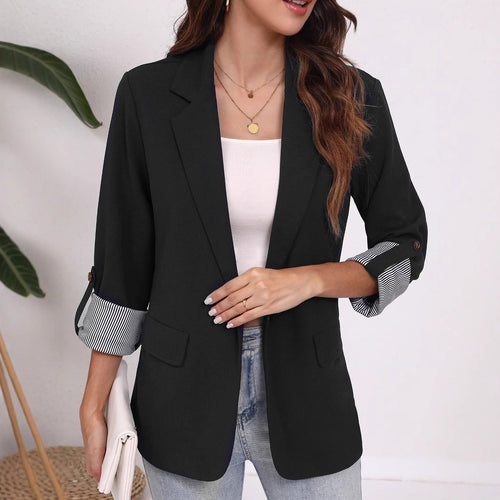 Damen Eleganter Blazer mit gestreiften Ärmeln und klassischem Schnitt EB