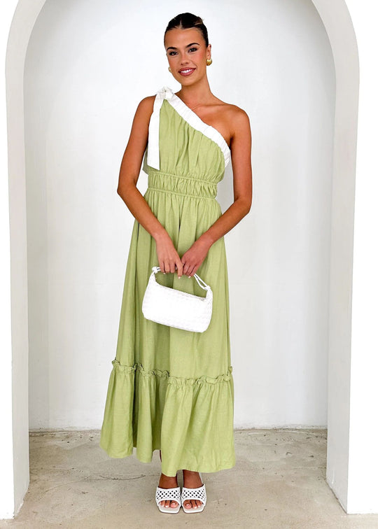 Damen Maxikleid mit asymmetrischem Schulterdesign und fließendem Faltenrock EB