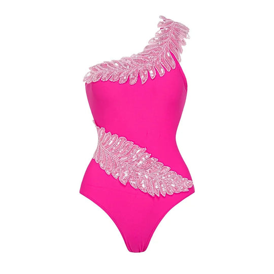 Damen Einseitiger Design Badeanzug mit luxuriösen Pailletten-Akzenten EB