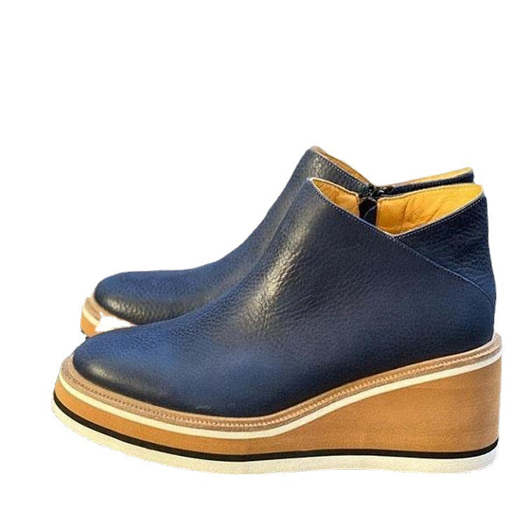 Damen nan Keilabsatz-Stiefelette aus vollnarbigem Leder mit ergonomischer Plateausohle und innenliegendem Reißverschluss EB