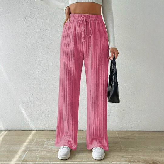 Damen entspannendes Strick-Loungewear-Set mit hoher Taille und weitem Bein EB