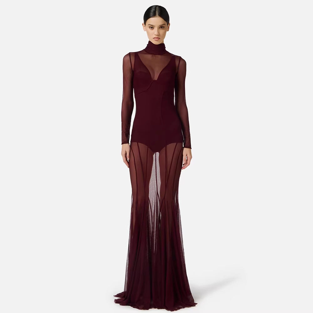 Damen Elegantes und transparentes Abendkleid EB