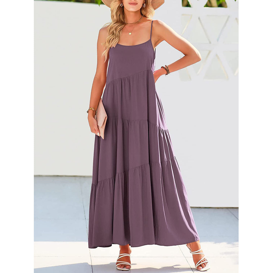 Damen Maxikleid mit zarten Spaghetti-Trägern und fließendem Schnitt EB