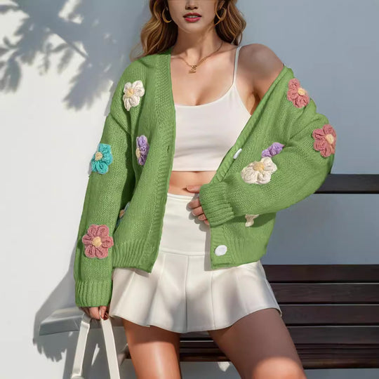 Damen Strickjacke mit floralen Applikationen EB