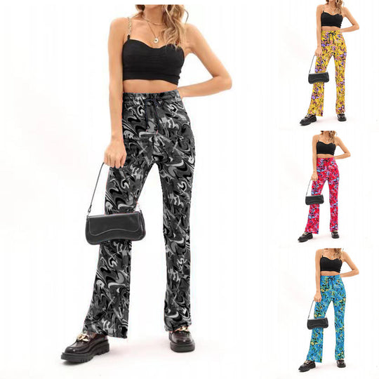 Damen weite Palazzo-Hose mit modischem Wellenmuster und elastischem Bund EB