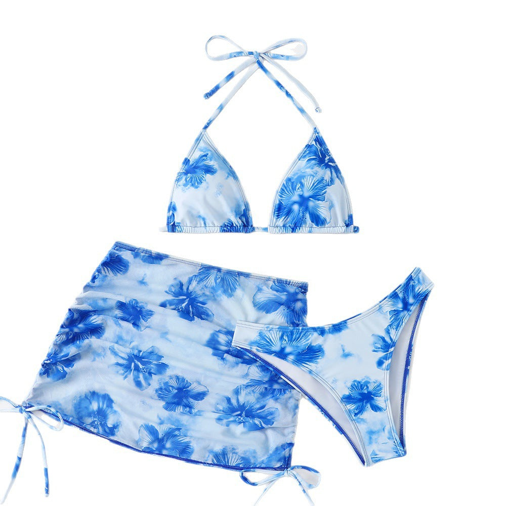 Damen Triangel-Bikini-Set mit verstellbaren Trägern und floralem Wickelrock EB