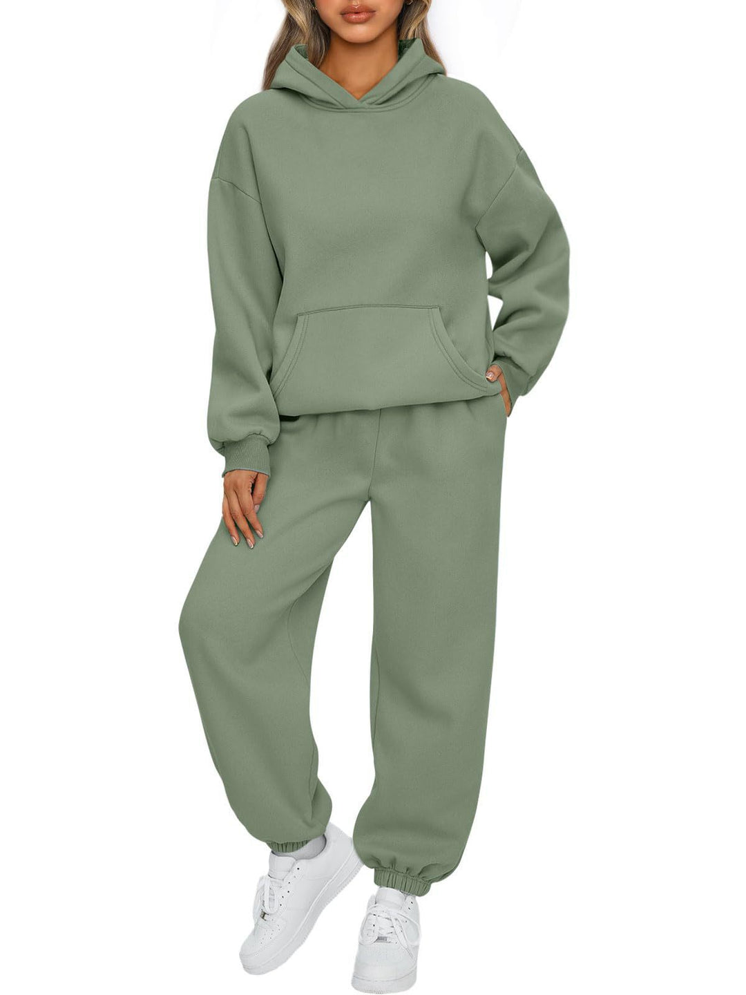Damen nan Relaxed Loungewear-Set mit Kapuzenpullover und hochgeschnittener Jogginghose aus weichem Baumwollfleece EB