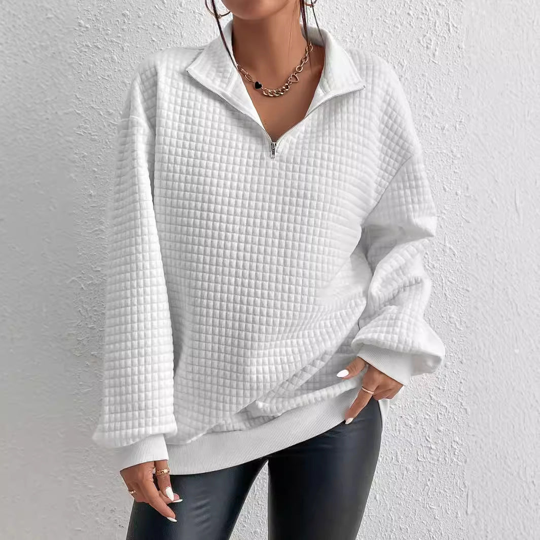 Damen Pullover mit strukturiertem Design und kurzem Reißverschluss EB