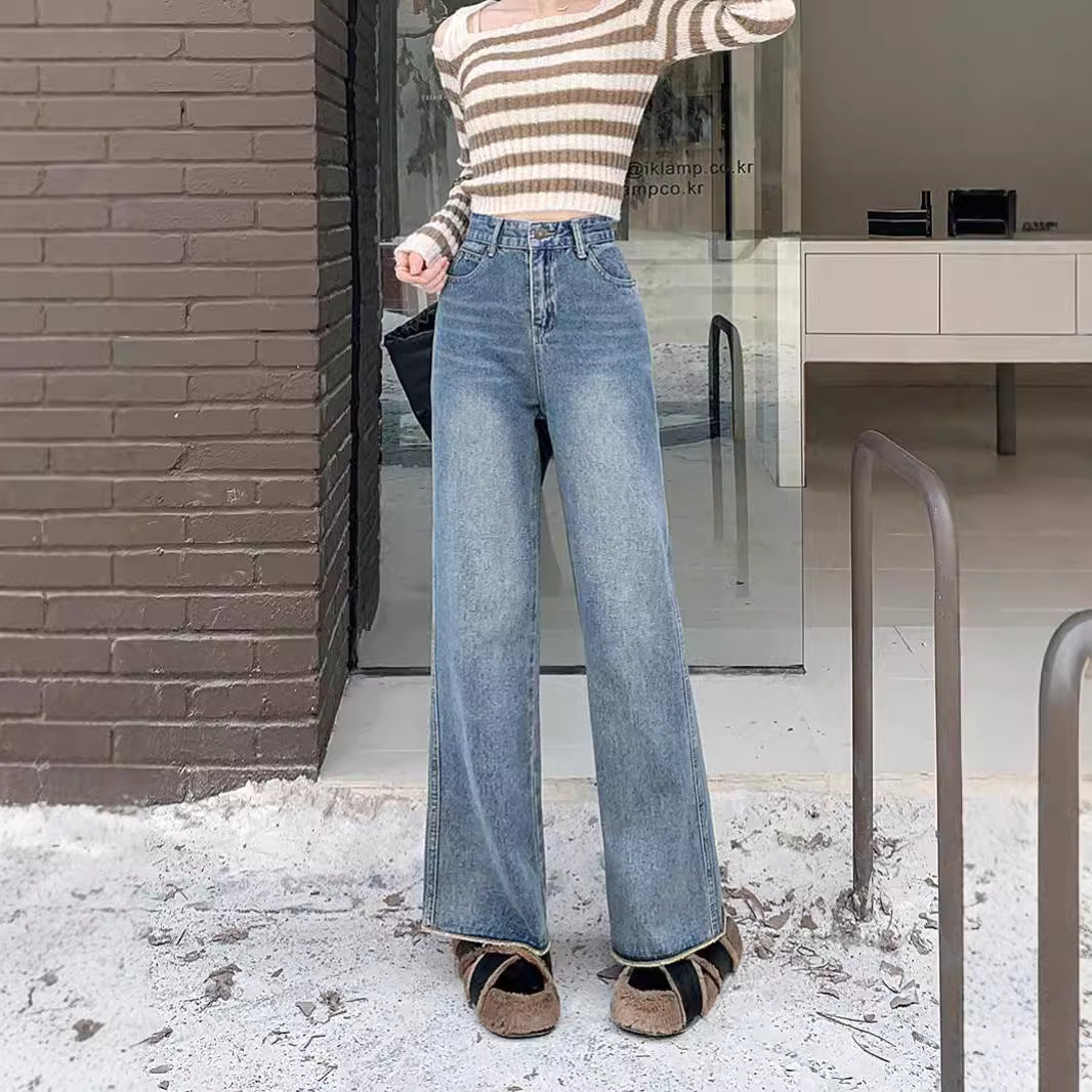 Damen Hochtaillierte weite Jeanshose im modernen Stil mit komfortablem Sitz EB