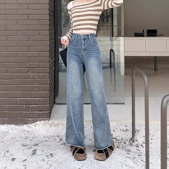 Damen Hochtaillierte weite Jeanshose im modernen Stil mit komfortablem Sitz EB