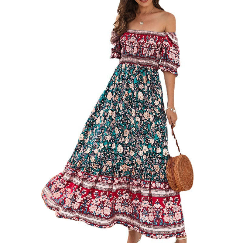 Damen Maxikleid mit Off-Shoulder Design und floralen Mustern EB