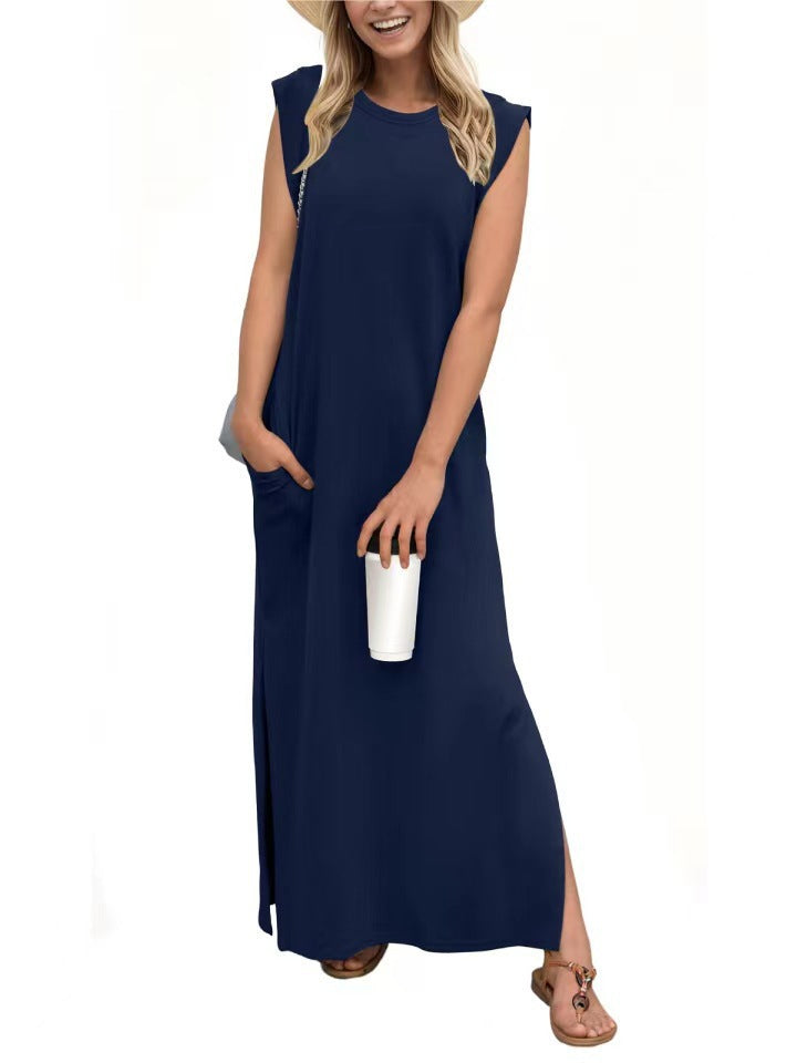 Damen Maxikleid mit modernen Schulterdetails und fließendem Schnitt EB