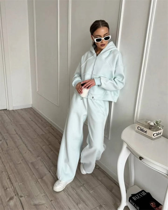 Damen nan Kapuzenjacke und weite Jogginghose Set mit kontrastnähten EB