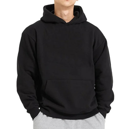 Herren nan schwerer Kapuzenpullover im Boxy-Cut mit Kängurutasche, geripptem Saum und angerauter Innenseite EB