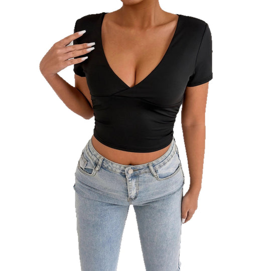 Damen Kurzarm-bodycon Oberteil EB