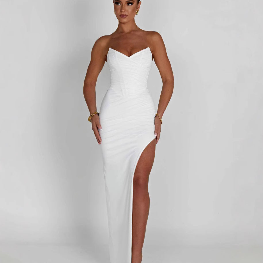 Damen Elegantes Maxikleid mit schmalem Schnitt und sexy Schlitzdesign EB
