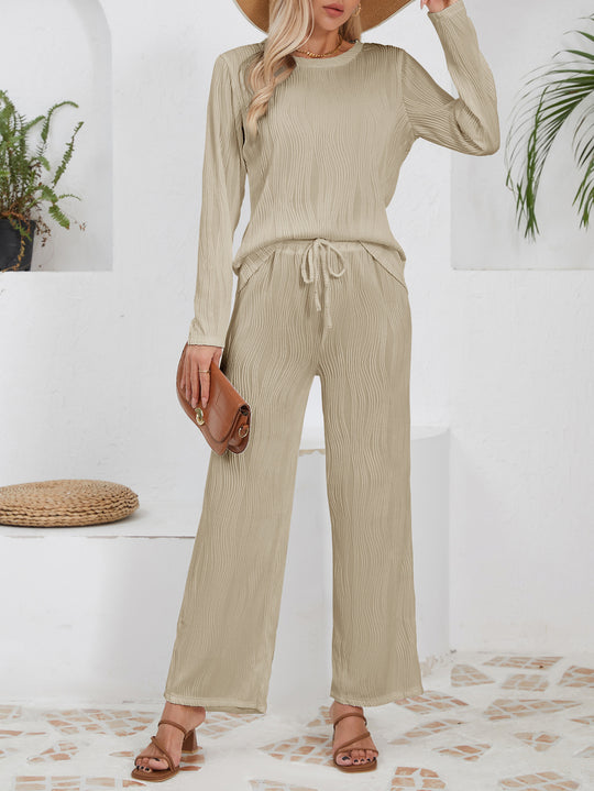 Damen lässiges Jogginganzug mit strukturiertem Material und hohem Bund EB