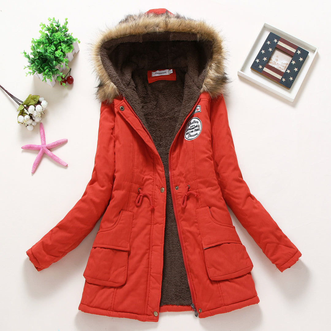 Damen taillierter Winterparka mit Teddyfutter Kunstfellkapuze und Tunnelzug EB