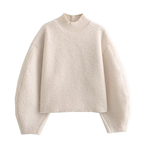Damen Grobstrickpullover mit hohem Kragen EB