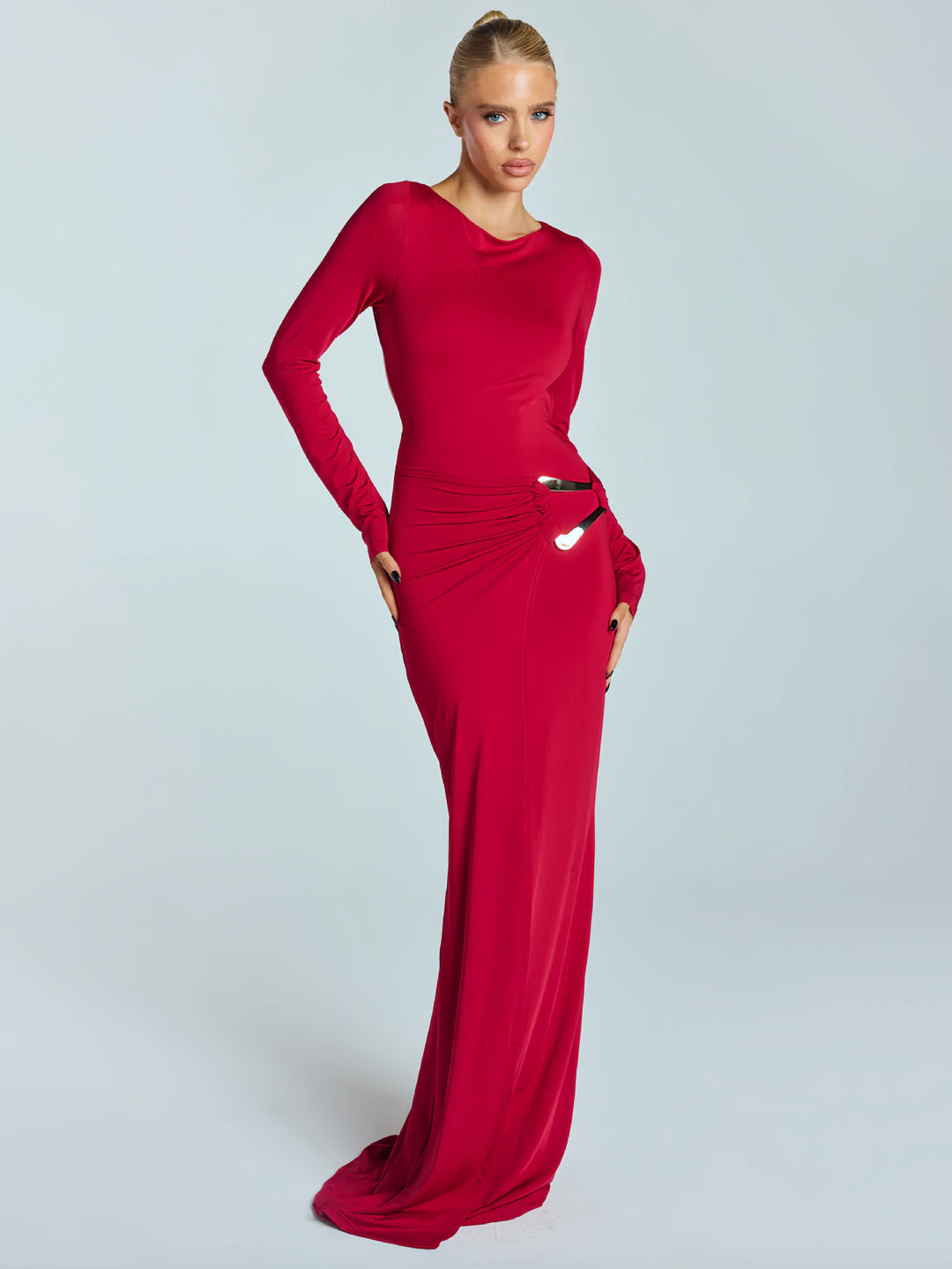 Damen Glamouröses Abendkleid mit tiefem V-Ausschnitt und figurbetontem Schnitt EB