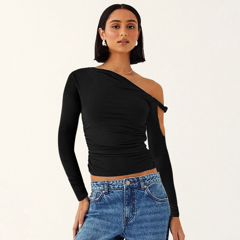 Damen Elegante asymmetrische Bluse mit langen Ärmeln und Raffung EB