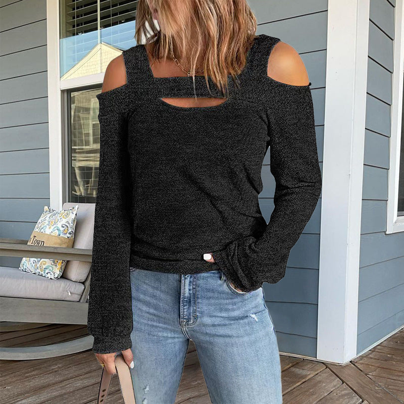 Damen modisches Longsleeve-Top mit Cut-Out-Details und Schulterfreiem Design EB