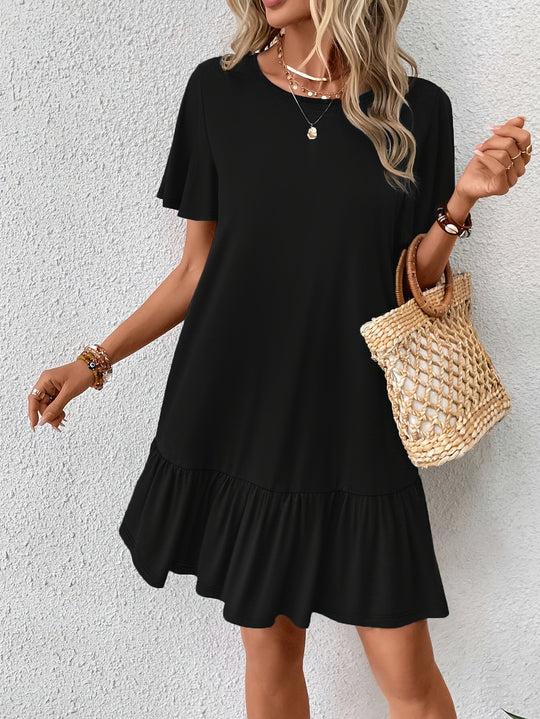 Damen Freizeitkleid mit voluminösen Rüschen und lässigen Ärmeln EB