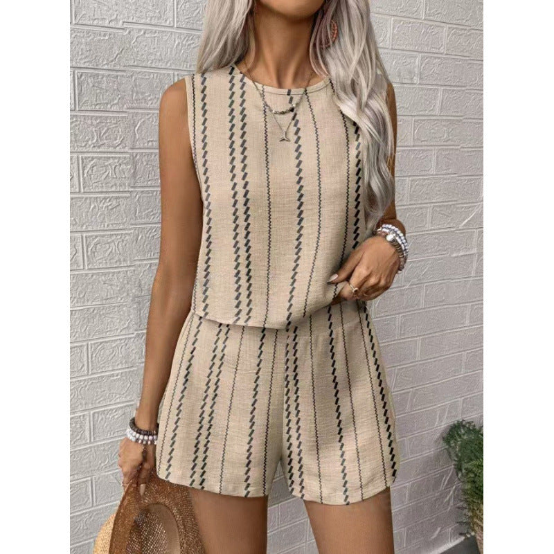 Damen lässiges Set mit ärmellosem Oberteil und Shorts EB