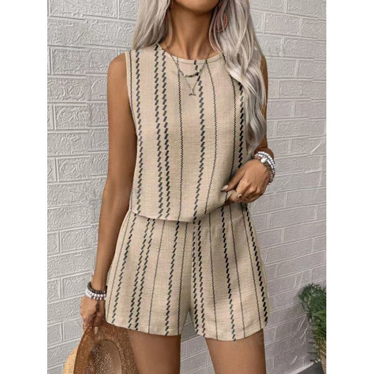 Damen lässiges Set mit ärmellosem Oberteil und Shorts EB