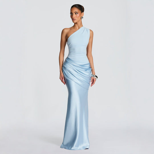 Damen Elegantes Abendkleid mit Off-Shoulder-Design und Fließendem Cape EB