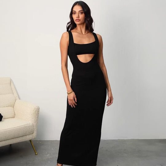 Damen figurbetontes Maxikleid mit ärmellosem Design und dezenter Drapierung EB