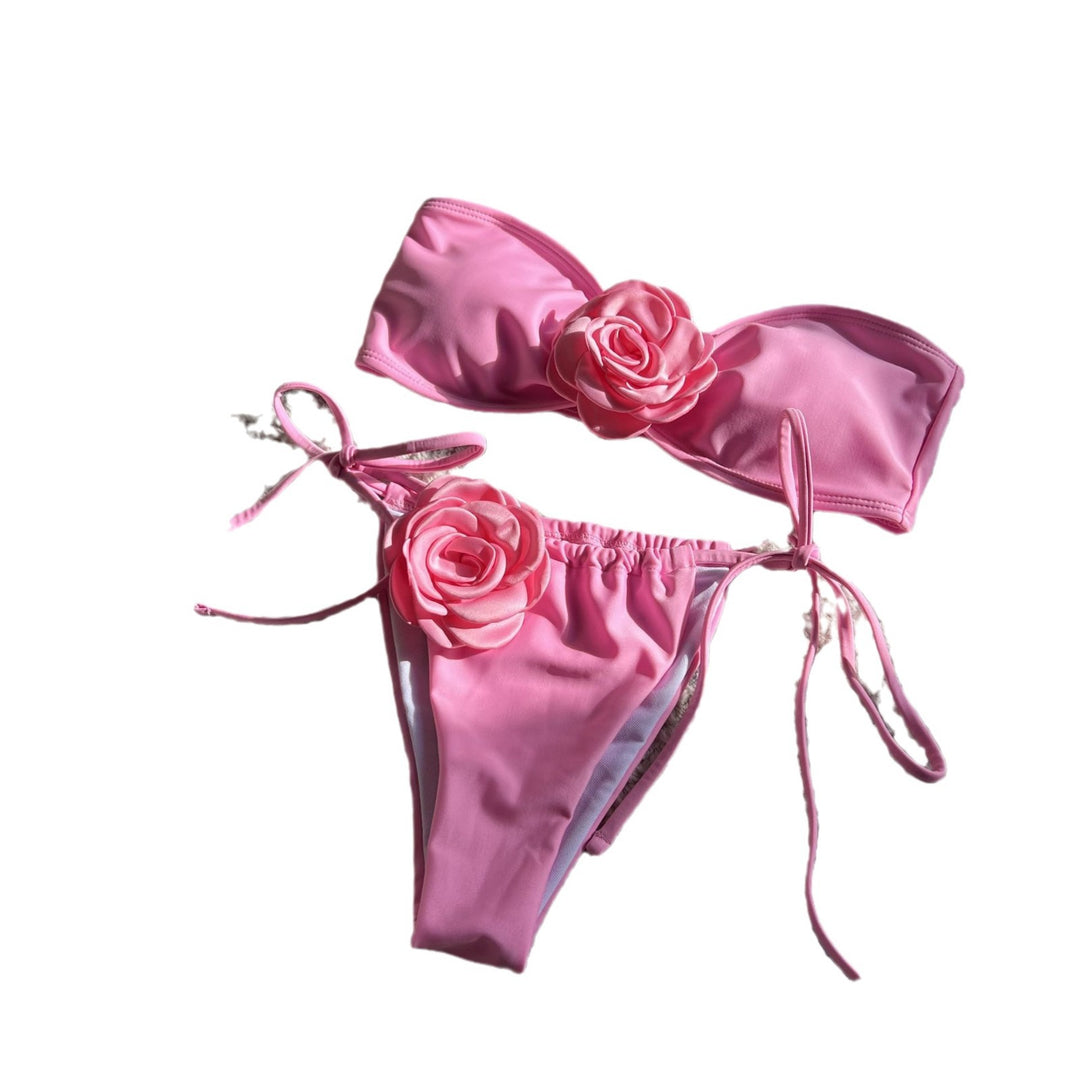 Damen Bandeau-Bikini mit dekorativer Blumenapplikation EB